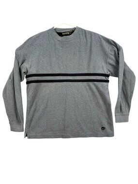 Timberland Mens Sweatshirt Small Gray Striped Crewneck Long Sleeve Pullover Knit